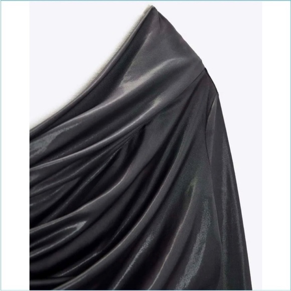 Zara shiny draped dress in dark gray NWT - Picture 5 of 9